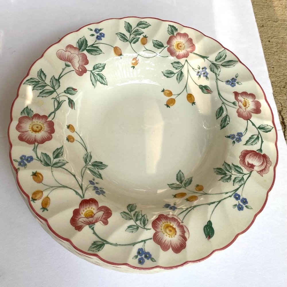 Churchill Briar Rose English Bone China Rim Soup Bowls - Set of 2, Pink Trim